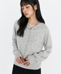 ウール カシミヤ フードニット カーディガン グレー MDCD062GRAY
