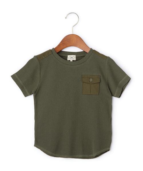 green label relaxing（グリーンレーベルリラクシング）の「フハクコンビ ポケットTシャツ◆（Tシャツ/カットソー・キッズ・ライトグレー/オリーブ・105/95/125/115）」の2枚目の写真