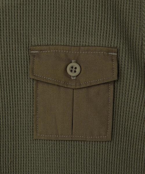 green label relaxing（グリーンレーベルリラクシング）の「フハクコンビ ポケットTシャツ◆（Tシャツ/カットソー・キッズ・ライトグレー/オリーブ・105/95/125/115）」の3枚目の写真