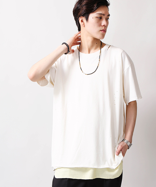 WEGO（ウィゴー）の「WEGO/ダメージ加工カットソー（Tシャツ/カットソー・メンズ・レッド/ホワイト/ターコイズブルー/ブラック・MEDIUM/LARGE）」の2枚目の写真