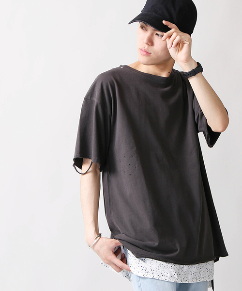 WEGO（ウィゴー）の「WEGO/ダメージ加工カットソー（Tシャツ/カットソー・メンズ・レッド/ホワイト/ターコイズブルー/ブラック・MEDIUM/LARGE）」の3枚目の写真