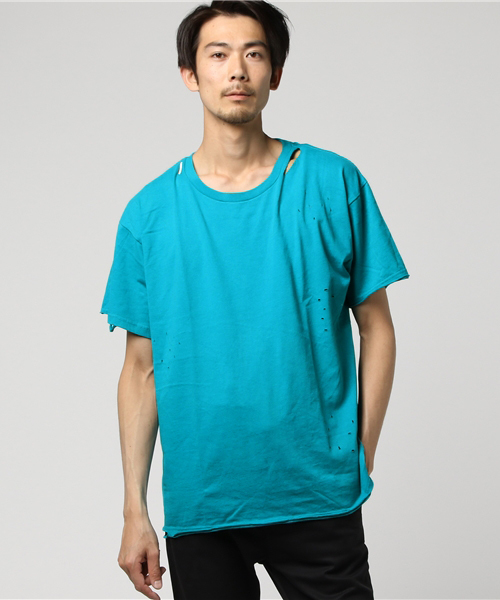 WEGO（ウィゴー）の「WEGO/ダメージ加工カットソー（Tシャツ/カットソー・メンズ・レッド/ホワイト/ターコイズブルー/ブラック・MEDIUM/LARGE）」の5枚目の写真