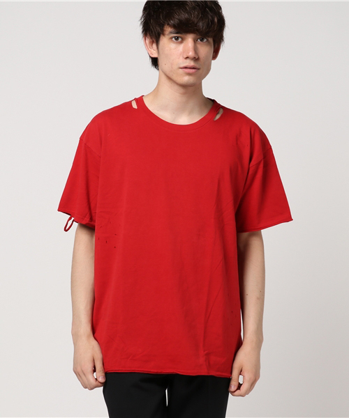 WEGO（ウィゴー）の「WEGO/ダメージ加工カットソー（Tシャツ/カットソー・メンズ・レッド/ホワイト/ターコイズブルー/ブラック・MEDIUM/LARGE）」の6枚目の写真