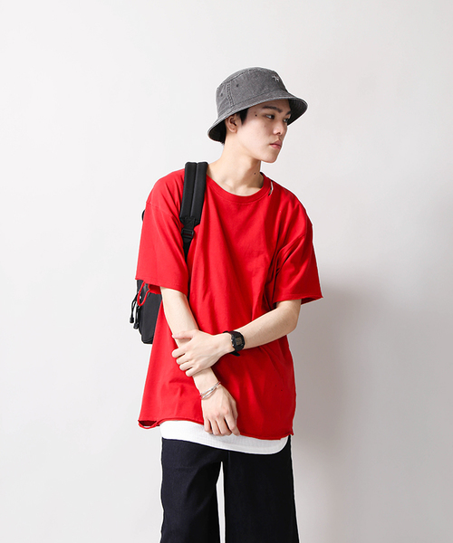 WEGO（ウィゴー）の「WEGO/ダメージ加工カットソー（Tシャツ/カットソー・メンズ・レッド/ホワイト/ターコイズブルー/ブラック・MEDIUM/LARGE）」の15枚目の写真