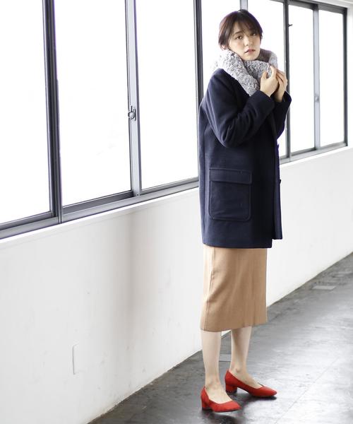 coen（コーエン）の「ライトメルトンノーカラーコート（その他アウター・レディース・ベージュ/ネイビー・LARGE/MEDIUM）」の22枚目の写真