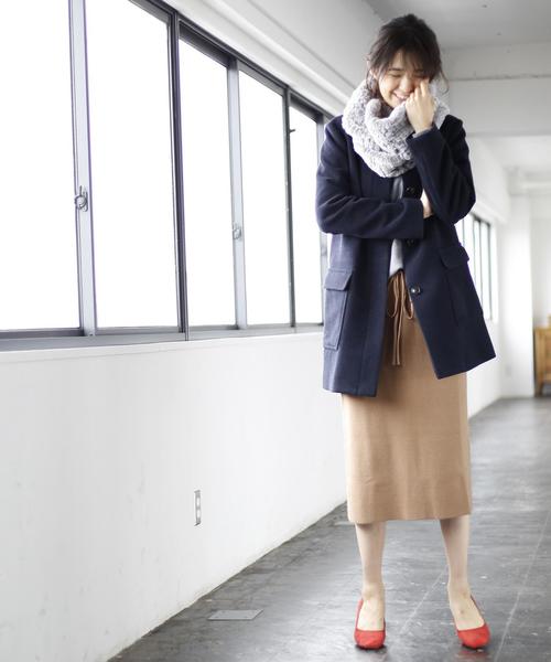 coen（コーエン）の「ライトメルトンノーカラーコート（その他アウター・レディース・ベージュ/ネイビー・LARGE/MEDIUM）」の12枚目の写真