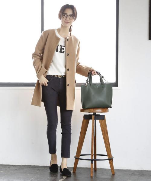 coen（コーエン）の「ライトメルトンノーカラーコート（その他アウター・レディース・ベージュ/ネイビー・LARGE/MEDIUM）」の14枚目の写真