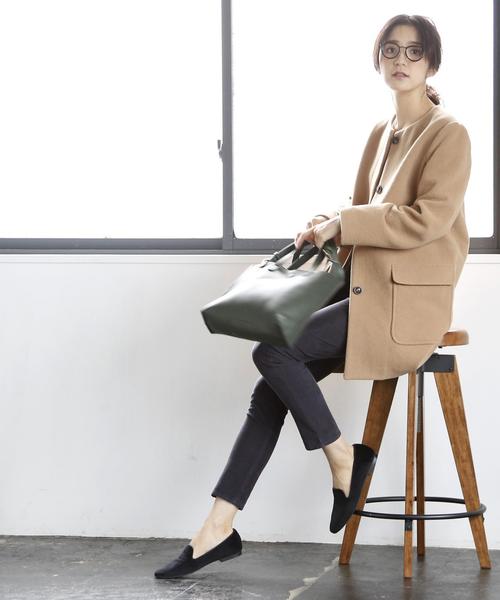 coen（コーエン）の「ライトメルトンノーカラーコート（その他アウター・レディース・ベージュ/ネイビー・LARGE/MEDIUM）」の16枚目の写真