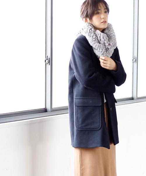 coen（コーエン）の「ライトメルトンノーカラーコート（その他アウター・レディース・ベージュ/ネイビー・LARGE/MEDIUM）」の9枚目の写真