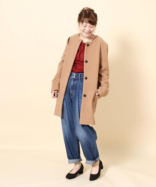 coen（コーエン）の「ライトメルトンノーカラーコート（その他アウター・レディース・ベージュ/ネイビー・LARGE/MEDIUM）」の10枚目の写真