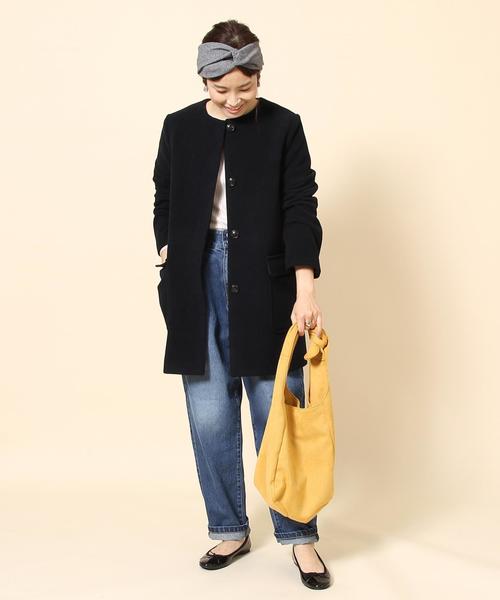 coen（コーエン）の「ライトメルトンノーカラーコート（その他アウター・レディース・ベージュ/ネイビー・LARGE/MEDIUM）」の11枚目の写真