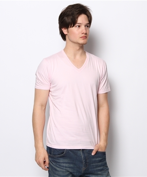MEN'S BIGI(メンズビギ)の「【ゲイナー4月号】P.112掲載商品 シルケット天竺/Vネック半袖カラーTシャツ(Tシャツ/カットソー・メンズ・ホワイト/ライトグリーン/ネイビー/ライトピンク/レッド・SMALL/MEDIUM/LARGE/LL)」の4枚目の写真