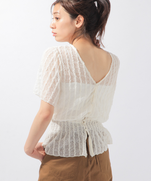 laboratory work(ラボラトリーワーク)の「2WAYレースプルオーバー(Tシャツ/カットソー・レディース・ホワイト/ブラック・MEDIUM)」の1枚目の写真