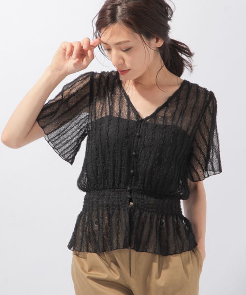 laboratory work(ラボラトリーワーク)の「2WAYレースプルオーバー(Tシャツ/カットソー・レディース・ホワイト/ブラック・MEDIUM)」の2枚目の写真