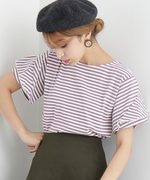 N.（N. Natural Beauty Basic）（エヌエヌナチュラルビューティーベーシック）の「デザインスリーブＴシャツ（Tシャツ/カットソー・レディース・ブラック/ブルー/ブラック系その他/パープル系その他・MEDIUM）」の4枚目の写真