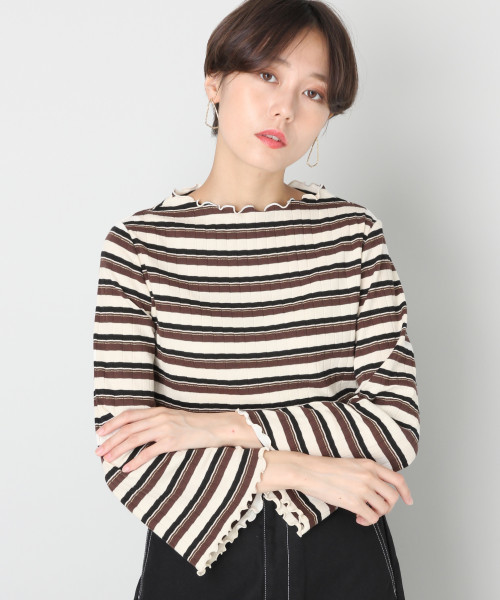 LOWRYS FARM(ローリーズファーム)の「マルチボーダーメローT 806394(Tシャツ/カットソー・レディース・ブラック/アイボリー/バーガンディー/ブラウン・MEDIUM/LARGE)」の2枚目の写真