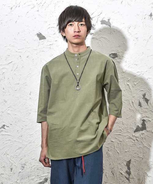 MinoriTY（マイノリティ）の「バンドカラーロングシャツ/長袖（シャツ/ブラウス・メンズ・カーキ/ブラック/キナリ/テラコッタ・M/L）」の4枚目の写真