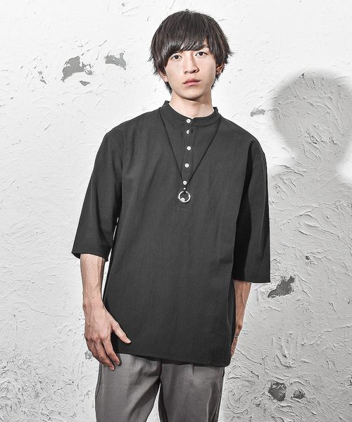 MinoriTY（マイノリティ）の「バンドカラーロングシャツ/長袖（シャツ/ブラウス・メンズ・カーキ/ブラック/キナリ/テラコッタ・M/L）」の3枚目の写真