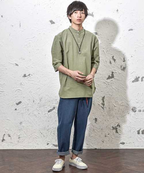 MinoriTY（マイノリティ）の「バンドカラーロングシャツ/長袖（シャツ/ブラウス・メンズ・カーキ/ブラック/キナリ/テラコッタ・M/L）」の11枚目の写真