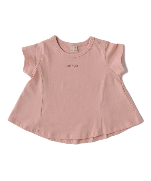 petit main(プティマイン)の「チビロゴフレア半袖Tシャツ(Tシャツ/カットソー)」|サーモンピンク