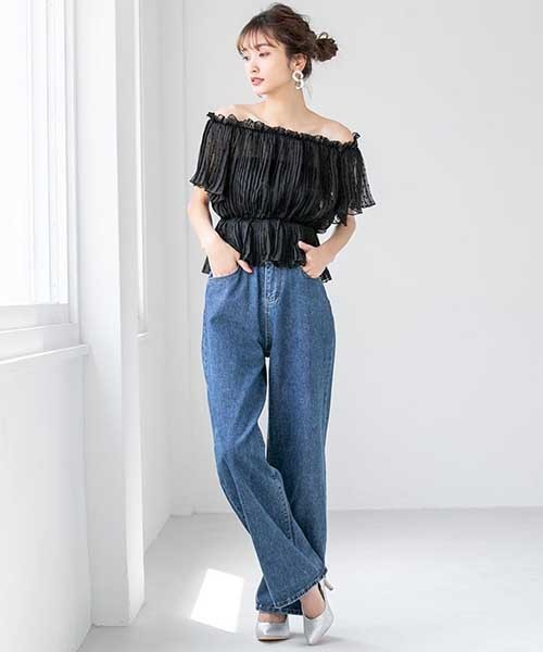 fifth（フィフス）の「ハイウエストリボンデニムワイドパンツ（デニムパンツ・レディース・ブルー/サックスブルー・SMALL/MEDIUM）」の2枚目の写真