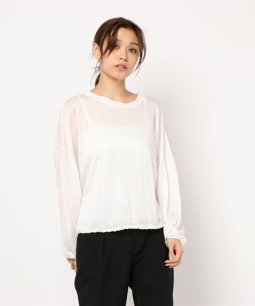 KOBE LETTUCE(コウベレタス)の「ドロストコード付きドルマンスリーブシアートップス(Tシャツ/カットソー・レディース・オレンジ/オフホワイト/ブラック/カーキ・FREE)」の2枚目の写真