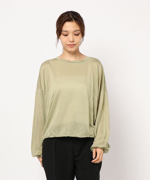 KOBE LETTUCE(コウベレタス)の「ドロストコード付きドルマンスリーブシアートップス(Tシャツ/カットソー・レディース・オレンジ/オフホワイト/ブラック/カーキ・FREE)」の4枚目の写真
