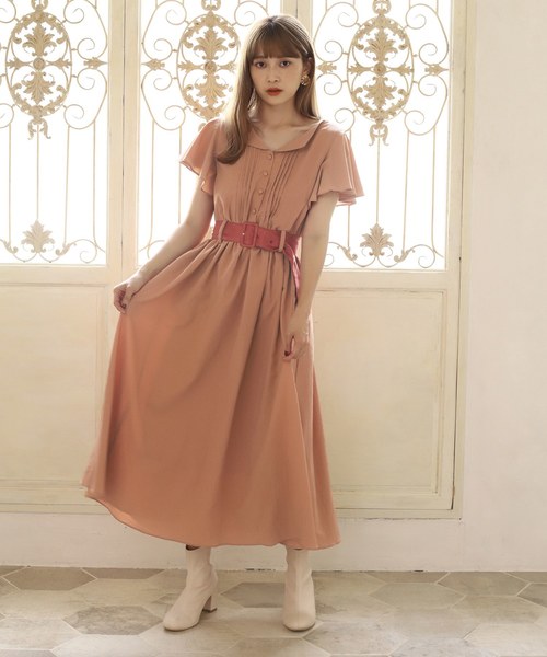 one after another NICE CLAUP（ワンアフターアナザーナイスクラップ）の「配色ベルト付きワンピース（ワンピース・レディース・ピンク/ドット/キャメル・FREE）」の2枚目の写真