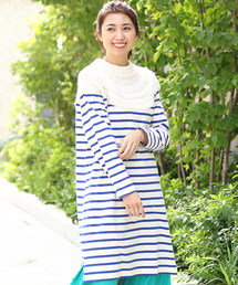 ケーブルニットｘボーダー ワンピース
