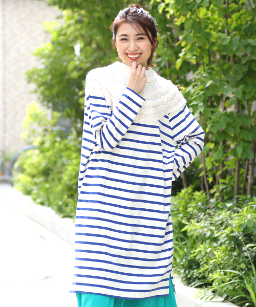 チチカカ（チチカカ）の「ケーブルニットｘボーダー ワンピース（ワンピース・レディース・ネイビー/ボルドー/アイボリー・FREE）」の5枚目の写真