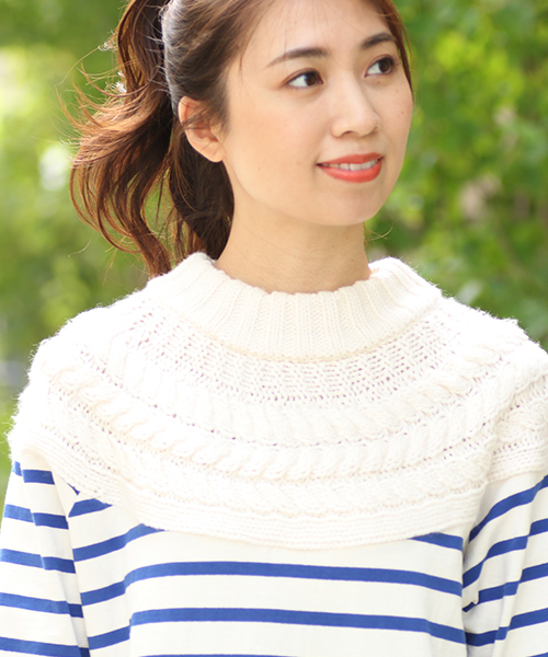 チチカカ（チチカカ）の「ケーブルニットｘボーダー ワンピース（ワンピース・レディース・ネイビー/ボルドー/アイボリー・FREE）」の7枚目の写真