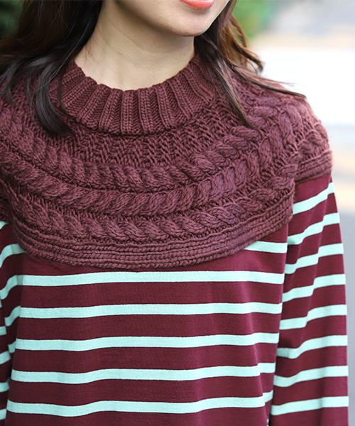 チチカカ（チチカカ）の「ケーブルニットｘボーダー ワンピース（ワンピース・レディース・ネイビー/ボルドー/アイボリー・FREE）」の10枚目の写真