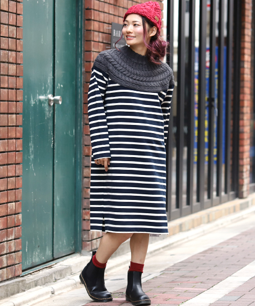 チチカカ（チチカカ）の「ケーブルニットｘボーダー ワンピース（ワンピース・レディース・ネイビー/ボルドー/アイボリー・FREE）」の15枚目の写真