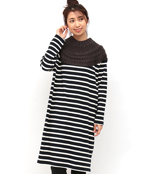 チチカカ（チチカカ）の「ケーブルニットｘボーダー ワンピース（ワンピース・レディース・ネイビー/ボルドー/アイボリー・FREE）」の18枚目の写真