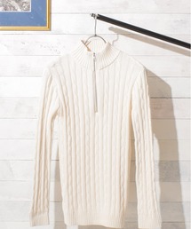 【Bl】コットンニットケーブルハーフZIPニットソー