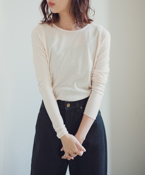 Aunt Marie's（アントマリーズ）の「AUNT MARIE'S メロウリブロングスリーブカットソー（Tシャツ/カットソー・レディース・ブラック/パープル/ブラウン/ベージュ・FREE）」の13枚目の写真