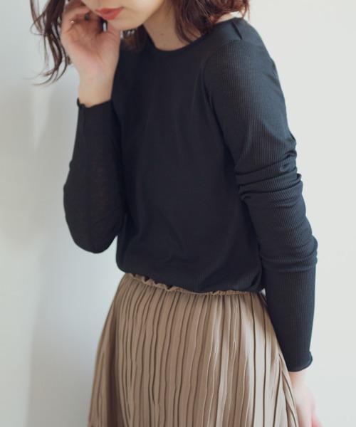 Aunt Marie's（アントマリーズ）の「AUNT MARIE'S メロウリブロングスリーブカットソー（Tシャツ/カットソー・レディース・ブラック/パープル/ブラウン/ベージュ・FREE）」の21枚目の写真