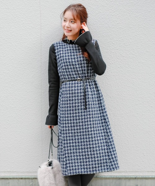 セール ワンピース ワンピース 19aw新作 チェックツイードボックスワンピース ワンピース Clear クリア のファッション