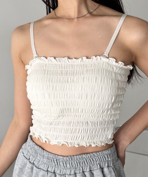 CLEA（クレア）の「2WAYカップ付きシャーリングキャミソール（キャミソール・レディース・キャメル/ホワイト/ブラック/カーキ/グレー・FREE）」の16枚目の写真