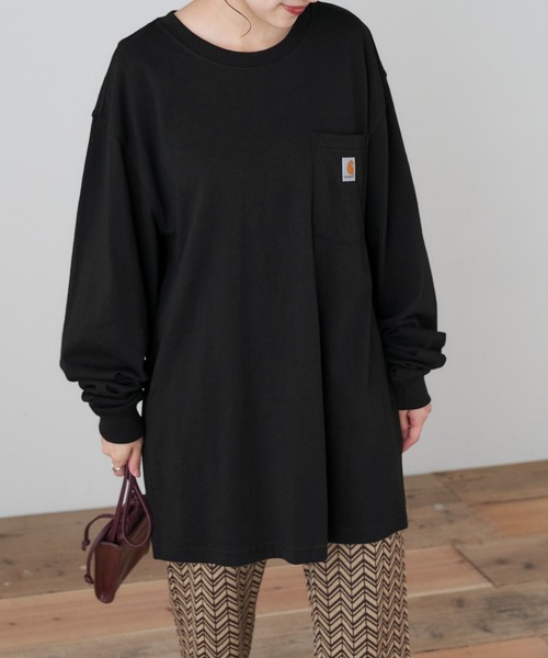 Carhartt(カーハート)の「【carhartt カーハート】 Workwear Pocket Long-Sleeve T-Shirts ポケット付きロングTシャツ(Tシャツ/カットソー・レディース・ホワイト/ブラック/ダークブラウン/ネイビー/グリーン/グレー系その他/ワイン・S/M/L)」の3枚目の写真
