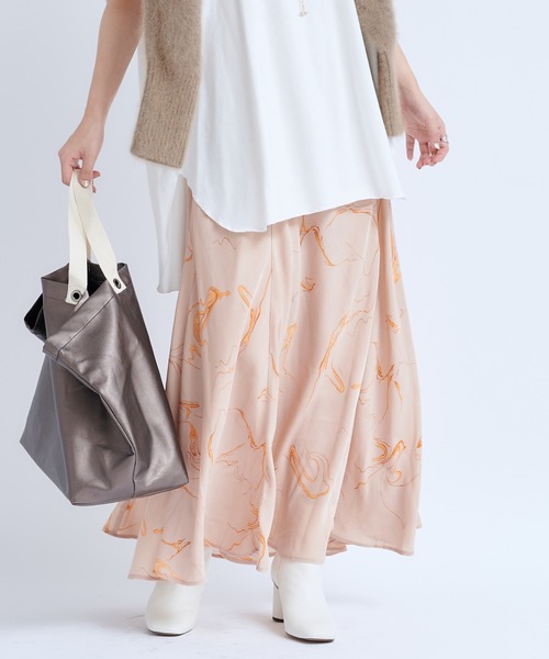 DouDou（ドゥドゥ）の「ボカシ柄プリントスカート（スカート・レディース・ベージュ/チャコールグレー・FREE）」の10枚目の写真