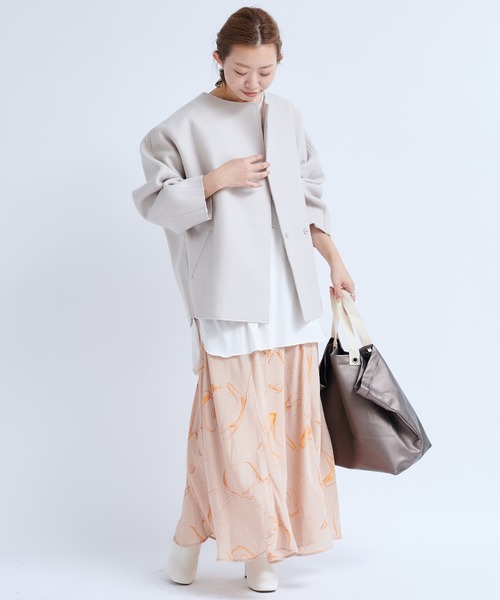 DouDou（ドゥドゥ）の「ボカシ柄プリントスカート（スカート・レディース・ベージュ/チャコールグレー・FREE）」の14枚目の写真