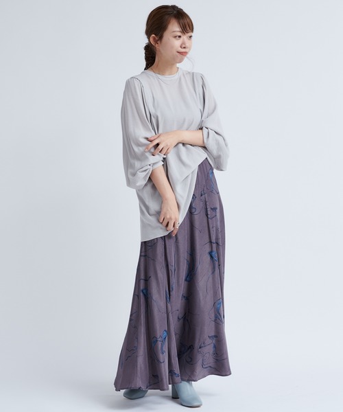 DouDou（ドゥドゥ）の「ボカシ柄プリントスカート（スカート・レディース・ベージュ/チャコールグレー・FREE）」の18枚目の写真