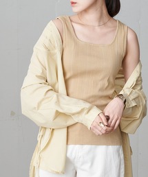 前後2WAYスクエアネック ラウンドネック リブタンクトップ
