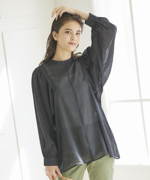 LIPSTAR（リップスター）の「【WEB別注】シアーソデボリュームブラウス（シャツ/ブラウス・レディース・オレンジ/グリーン/ブラック/オフホワイト・M）」の7枚目の写真