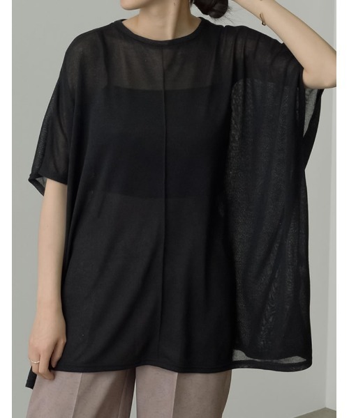 Re:EDIT（リエディ）の「センターシームシアーニットソーポンチョ（Tシャツ/カットソー・レディース・ブラック/アイボリー/ベージュ/ブラウン・MEDIUM/LARGE）」の3枚目の写真