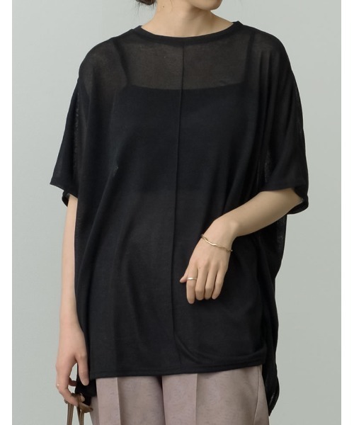 Re:EDIT（リエディ）の「センターシームシアーニットソーポンチョ（Tシャツ/カットソー・レディース・ブラック/アイボリー/ベージュ/ブラウン・MEDIUM/LARGE）」の5枚目の写真