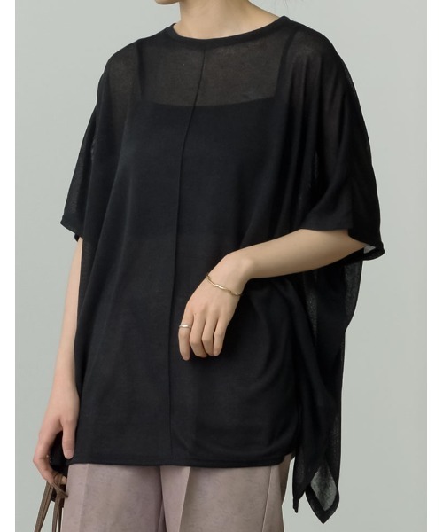 Re:EDIT（リエディ）の「センターシームシアーニットソーポンチョ（Tシャツ/カットソー・レディース・ブラック/アイボリー/ベージュ/ブラウン・MEDIUM/LARGE）」の6枚目の写真