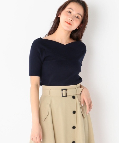 MEW'S REFINED CLOTHES（ミューズリファインドクローズ）の「ウォッシャブルクロスオフショルニット（ニット/セーター・レディース・ライトグレー/イエロー/ライトブルー/ネイビー・MEDIUM）」の4枚目の写真