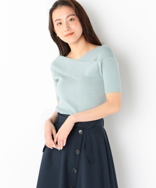 MEW'S REFINED CLOTHES（ミューズリファインドクローズ）の「ウォッシャブルクロスオフショルニット（ニット/セーター・レディース・ライトグレー/イエロー/ライトブルー/ネイビー・MEDIUM）」の3枚目の写真